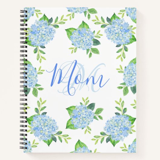 Mam Floral Blue Hydrangea Waterverf Modern Notitieboek (Voorkant)