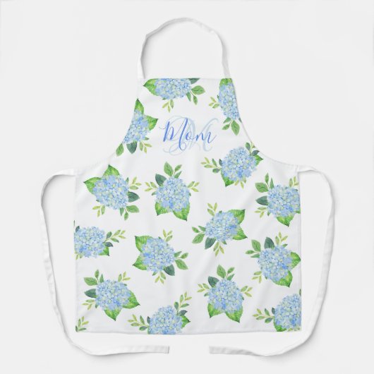 Mam Floral Blue Hydrangea Waterverf Modern Schort (Voorkant)