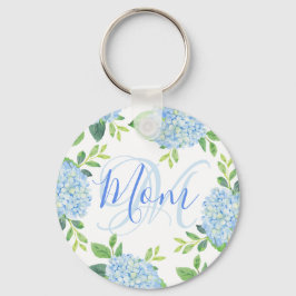 Mam Floral Blue Hydrangea Waterverf Modern Sleutelhanger