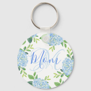 Mam Floral Blue Hydrangea Waterverf Modern Sleutelhanger