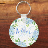 Mam Floral Blue Hydrangea Waterverf Modern Sleutelhanger (Voorkant)
