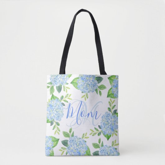 Mam Floral Blue Hydrangea Waterverf Modern Tote Bag (Voorkant)