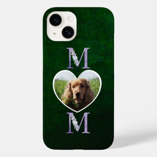 Mam Floral hart lila foto van de hond groen Case-Mate iPhone Case (Achterkant)