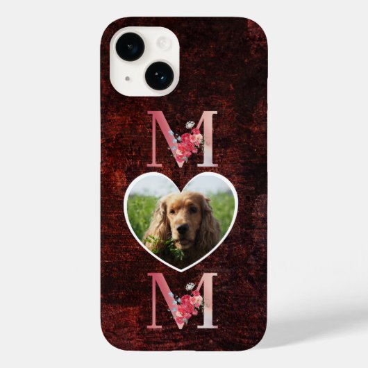 Mam Floral hartfoto van rood van de hond Case-Mate iPhone Case (Achterkant)