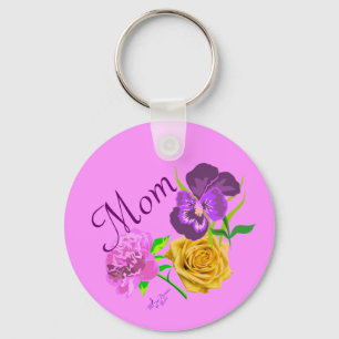 Mam Floral Pink Button Sleutelhanger