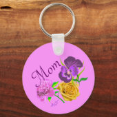 Mam Floral Pink Button Sleutelhanger (Voorkant)