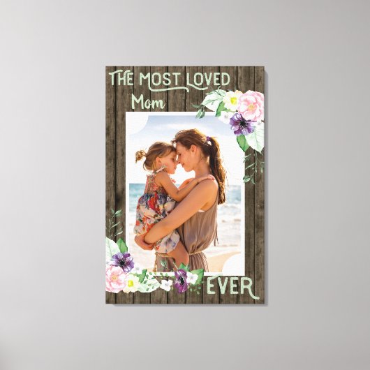 Mam Foto Hand Lettered Rustic Wood en Floral Canvas Afdruk (Voorkant)