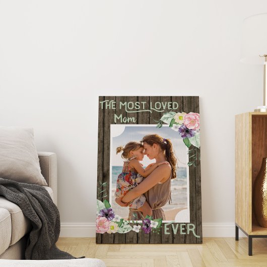 Mam Foto Hand Lettered Rustic Wood en Floral Canvas Afdruk