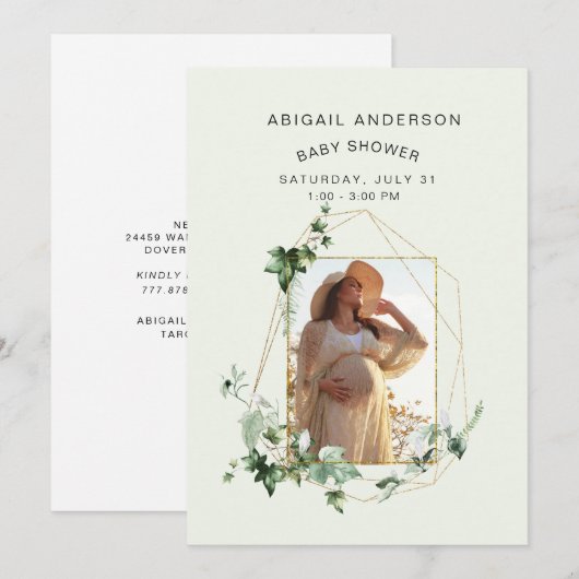 Mam Foto Mint Ivy Framed Baby shower Kaart (Voorkant / Achterkant)