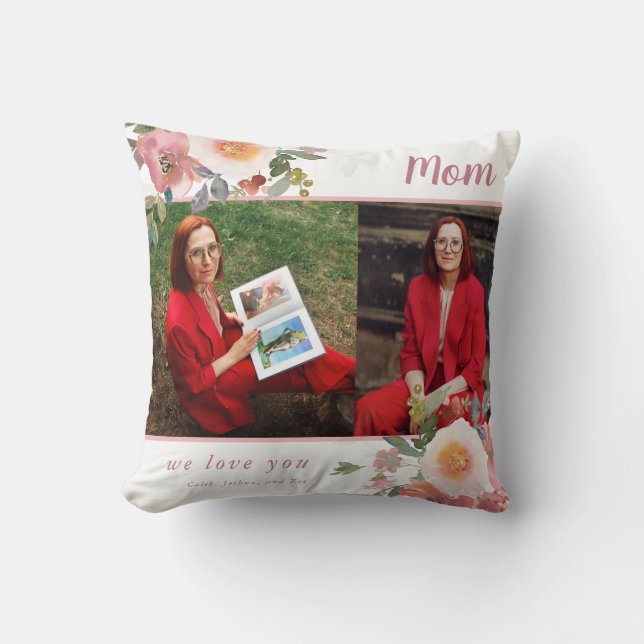 Mam Foto We houden van je Moederdag Gift Floral Kussen (Voorkant)