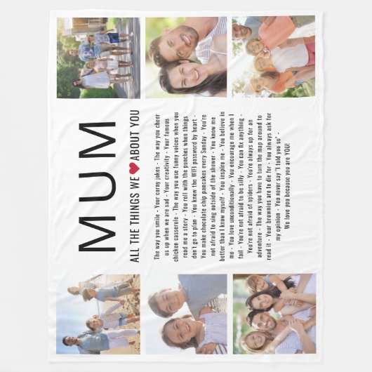 Mam Foto's Dingen die we leuk vinden aan jou Moede Fleece Deken (Voorkant)