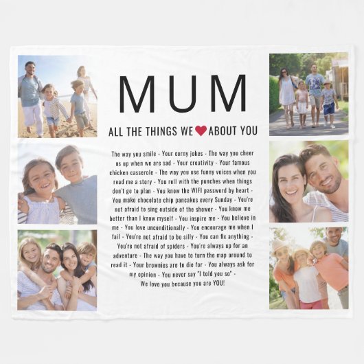 Mam Foto's Dingen die we leuk vinden aan jou Moede Fleece Deken (Voorkant (Horizontaal))