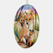 Mam Fox en Baby Foxes bij Zonnevaste Bossen Keramisch Ornament (Rechts)