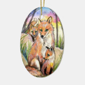 Mam Fox en Baby Foxes bij Zonnevaste Bossen Keramisch Ornament (Links)