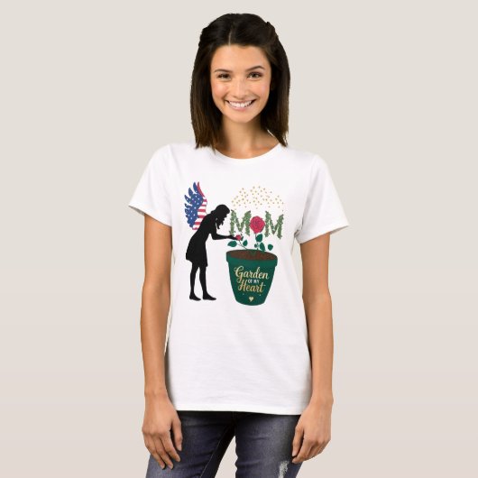 Mam – Garden of My Heart Bloemen Engel Ontwerp T-shirt (Voorkant volledig)