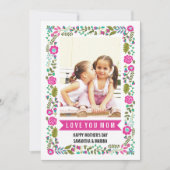 Mam, Gelukkige Moeders Dag aqua, hete roze bloemen Kaart (Voorkant)