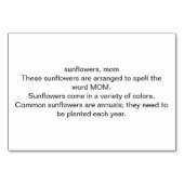 MAM gespeld met zonnebloemen, lezen flashcards Kaart (Achterkant)
