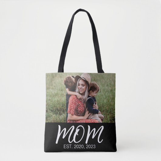 Mam gevestigde script zwarte foto tote bag (Voorkant)