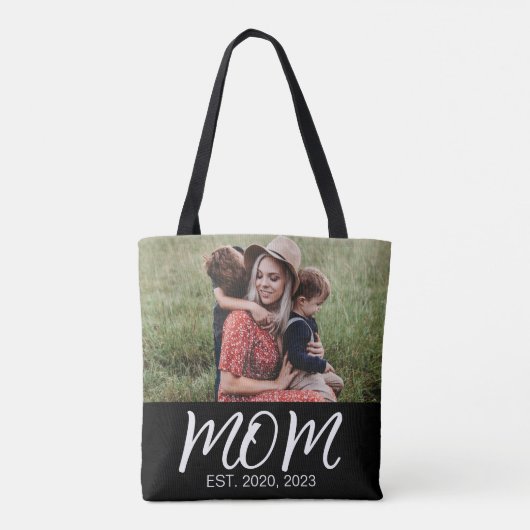 Mam gevestigde script zwarte foto tote bag (Achterkant)