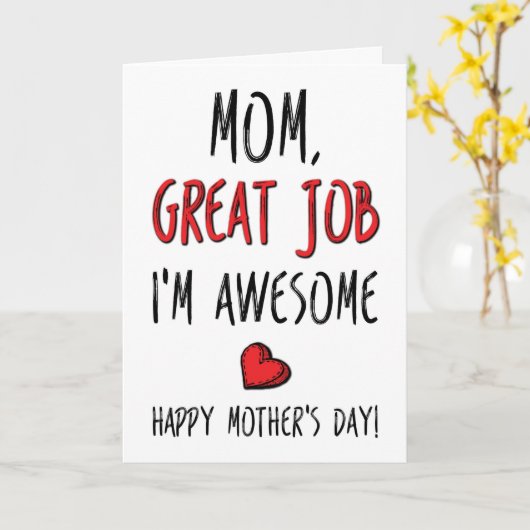 Mam, geweldig werk dat ik Geweldige ben, grappige Kaart (Gele Bloem)