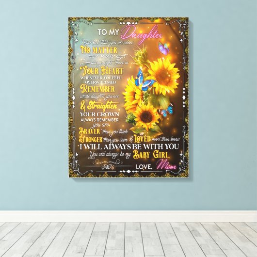 Mam Gift voor je dochter Blanket Sunflower Canvas Afdruk (Insitu (Houten vloer))