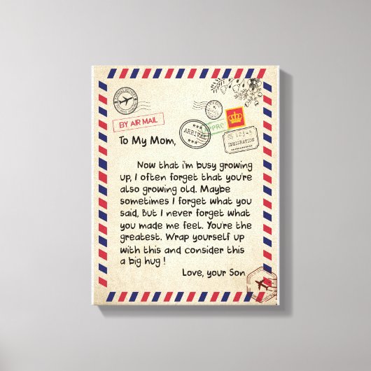 Mam Gifts | Brief aan mijn moeder van de zoon Canvas Afdruk (Voorkant)