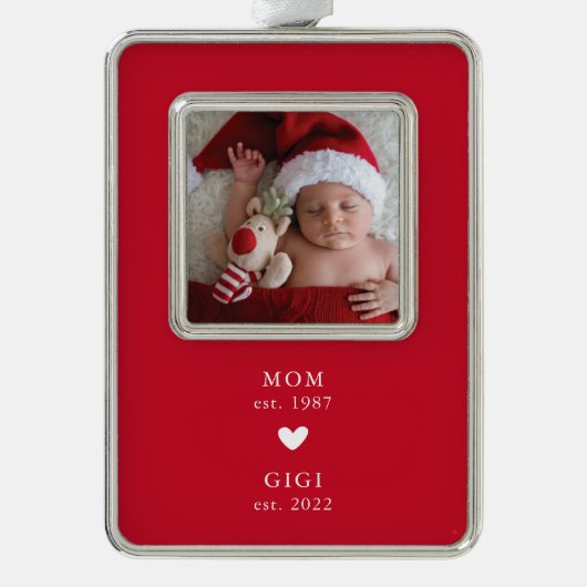 mam | Gigi Year Est. kerstversiering Verzilverd Omlijst Ornament (Voorkant)