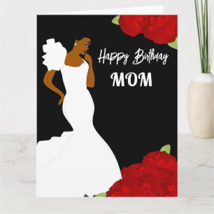Mam Glam Red Roses African American Birthday Card Kaart