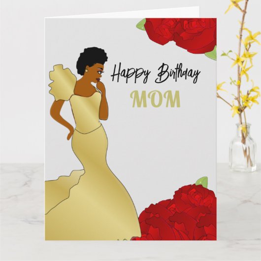 Mam Glam Red Roses African American Birthday Card Kaart (Gele Bloem)