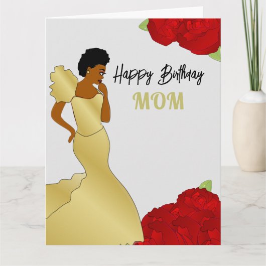 Mam Glam Red Roses African American Birthday Card Kaart (Voorkant)