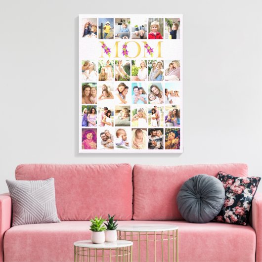 Mam Gold Letters 30 Vertical Photo Collage Lila Canvas Afdruk (Insitu (Woonkamer))