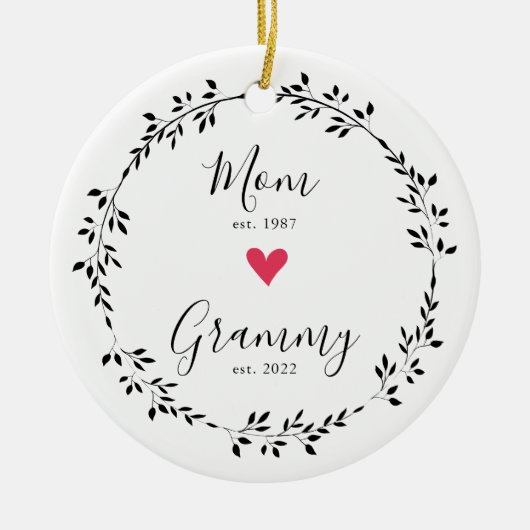 mam | Grammy Year Est. Heart Ceramic Ornament (Voorkant)