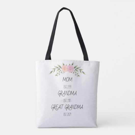 Mam Grandma Great Grandma Est Aangepast Jaar Tote Bag (Achterkant)