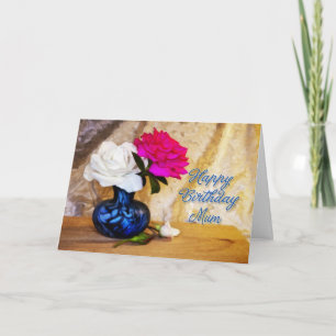Mam, Happy Birthday met geschilderde rozen Kaart