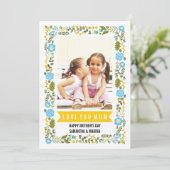 Mam, Happy Mothers Day aqua, gele bloemfoto Kaart (Staand voorkant)