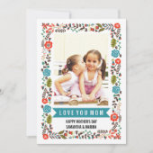 Mam, Happy Mothers Day blauwgroen en rode bloemfot Kaart (Voorkant)
