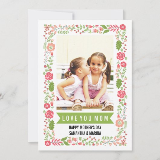 Mam, Happy Mothers Day koraal-roze bloemfoto Kaart (Voorkant)
