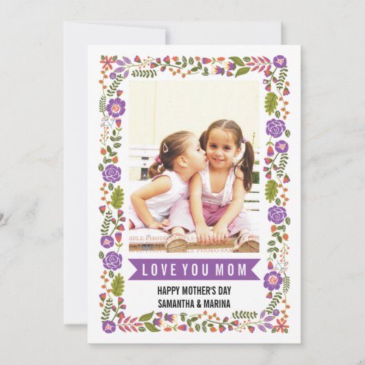 Mam, Happy Mothers Day paars, oranje bloemetfoto Kaart (Voorkant)