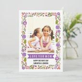 Mam, Happy Mothers Day paars, oranje bloemetfoto Kaart (Staand voorkant)