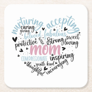 Mam Heart Strong Caring Kartonnen Onderzetters