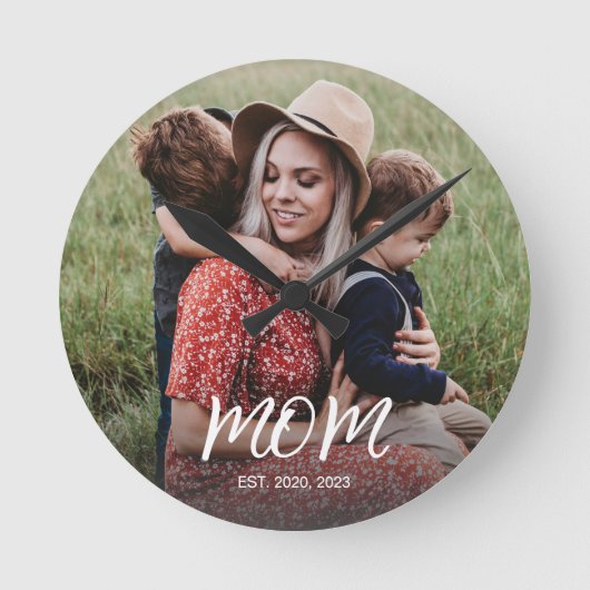 Mam heeft een moderne witte scriptfoto gemaakt ronde klok (Voorkant)