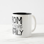 Mam het hart van de familie tweekleurige koffiemok (Voorkant rechts)