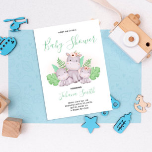 Mam Hippo Safari Baby shower Invitation Kaart