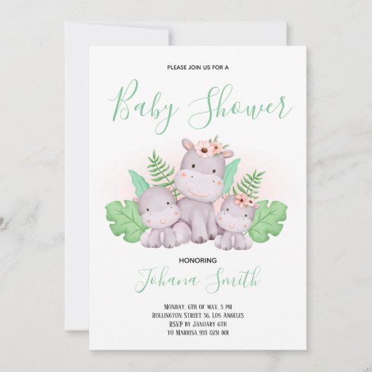 Mam Hippo Safari Baby shower Invitation Kaart (Voorkant)