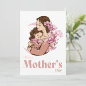 Mam Holding Baby Daughter Moon Flower Moederdag Feestdagenkaart (Staand voorkant)