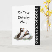 Mam Humor en Love Birthday, Puffins. vogel Kaart (Gele Bloem)