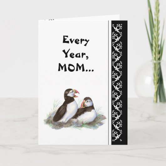Mam Humor en Love Birthday, Puffins. vogel Kaart (Voorkant)