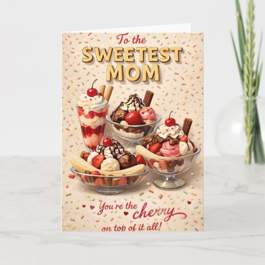Mam, ijs sundae, Moederdag Kaart (Voorkant)