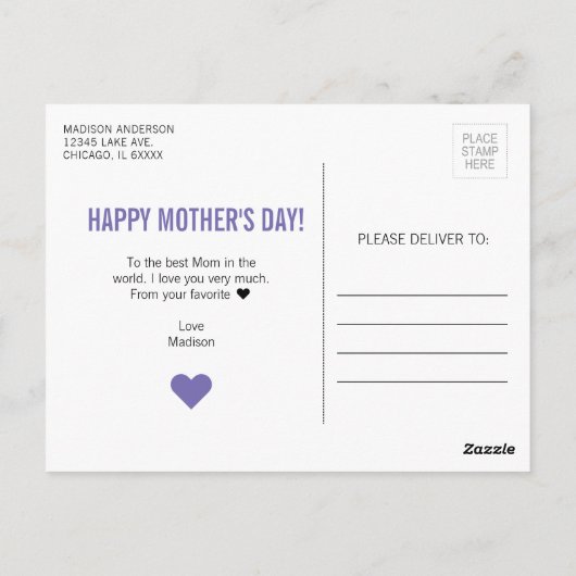 Mam, ik ben je favoriete Moederdag Briefkaart (Achterkant)