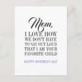 Mam, ik ben je favoriete Moederdag Briefkaart (Voorkant)
